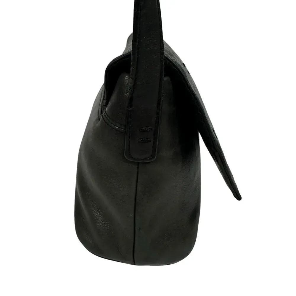 Naturalizer Genuine Leather Shoulder Bag Purse Black Y2K Moto Biker‎ Rectangle
